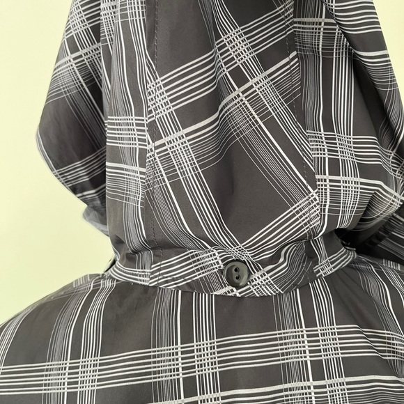 PIZAZZ Spring Jacket Detachable Hood Black Grey Plaid Button Front Neutral - Picture 8 of 16